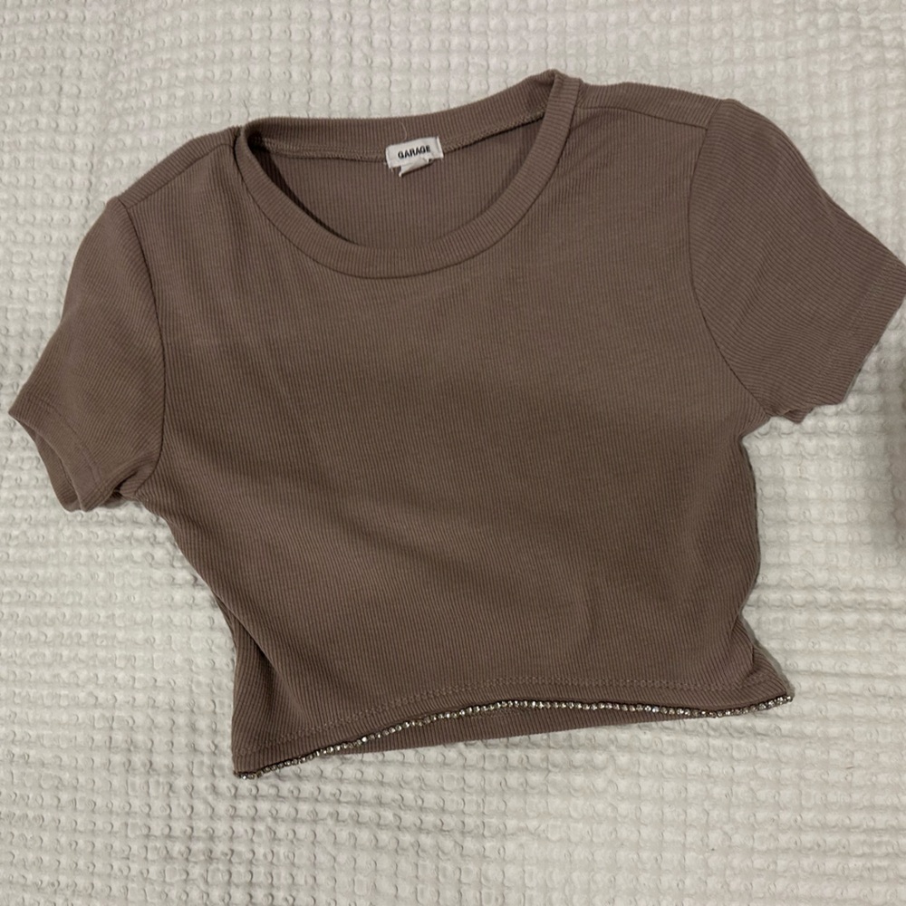 Garage Ribbed Short Sleeve Baby Tee in Taupe